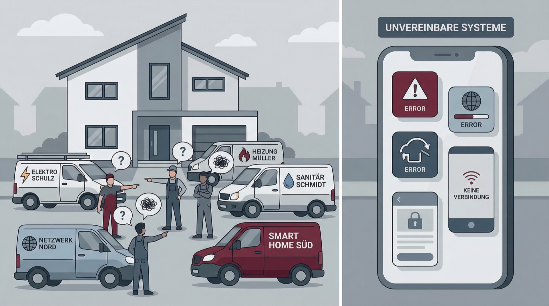 5 verschiedene Handwerker und inkompatible Apps